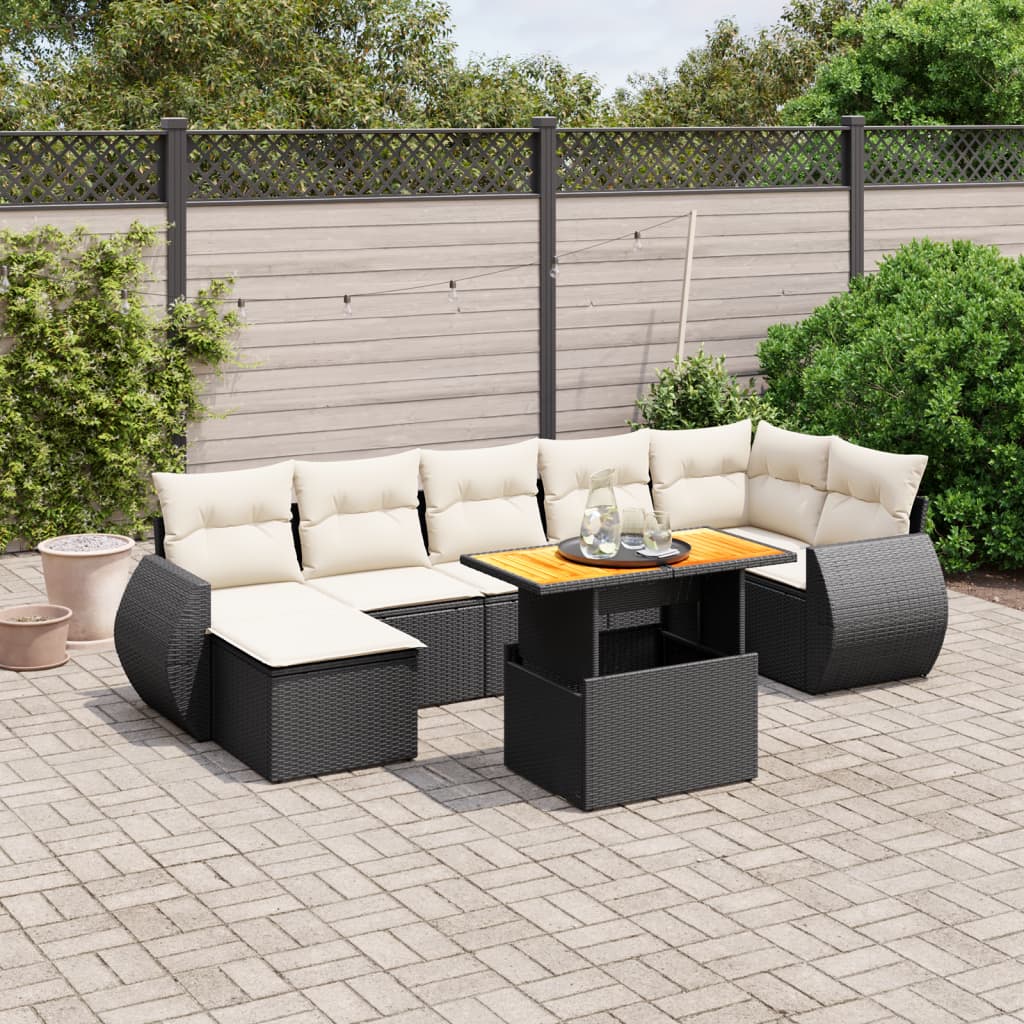 8-delige Loungeset met kussens poly rattan zwart is nu te koop bij PeponiXL, paradijselijk wonen!