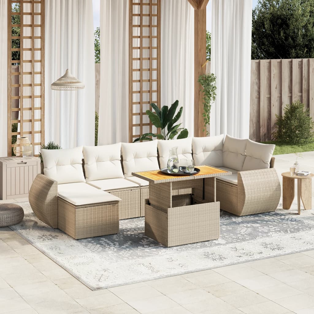 8-delige Loungeset met kussens poly rattan beige is nu te koop bij PeponiXL, paradijselijk wonen!
