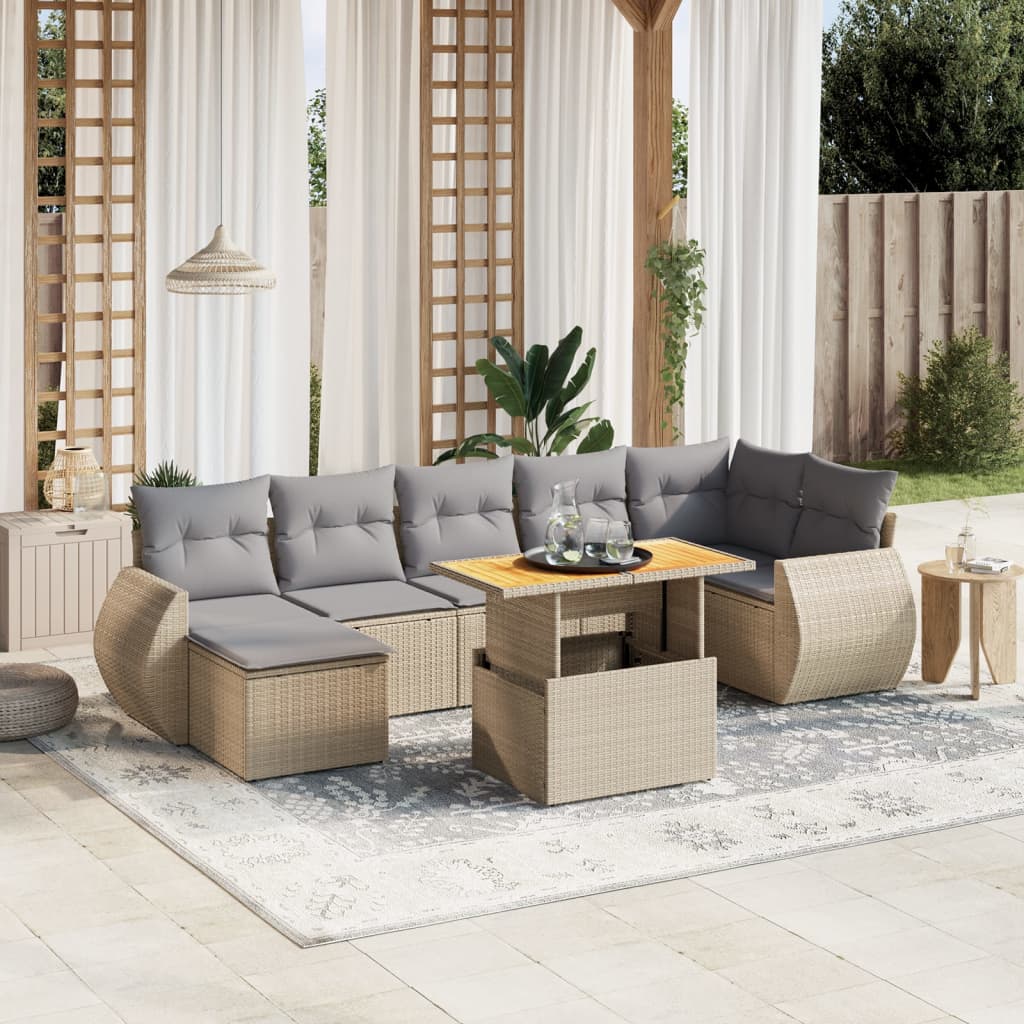 8-delige Loungeset met kussens poly rattan beige is nu te koop bij PeponiXL, paradijselijk wonen!