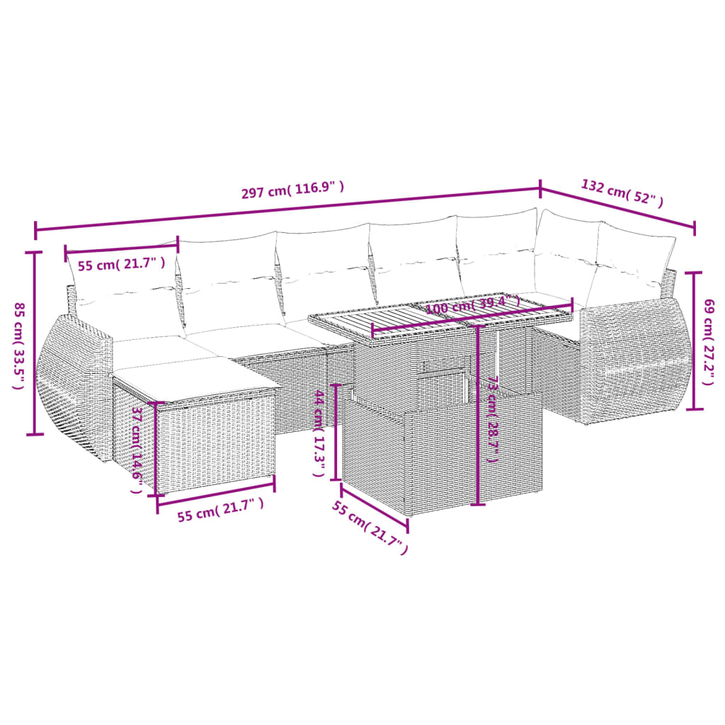 8-delige Loungeset met kussens poly rattan grijs is nu te koop bij PeponiXL, paradijselijk wonen!
