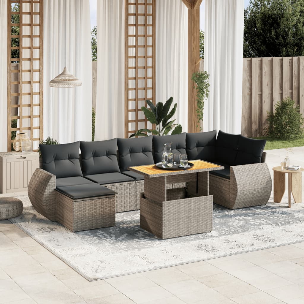 8-delige Loungeset met kussens poly rattan grijs is nu te koop bij PeponiXL, paradijselijk wonen!