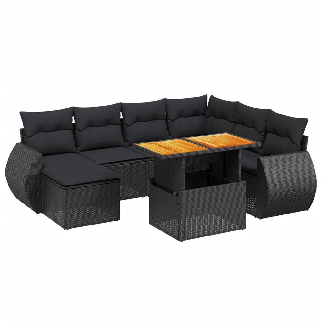 8-delige Loungeset met kussens poly rattan zwart is nu te koop bij PeponiXL, paradijselijk wonen!