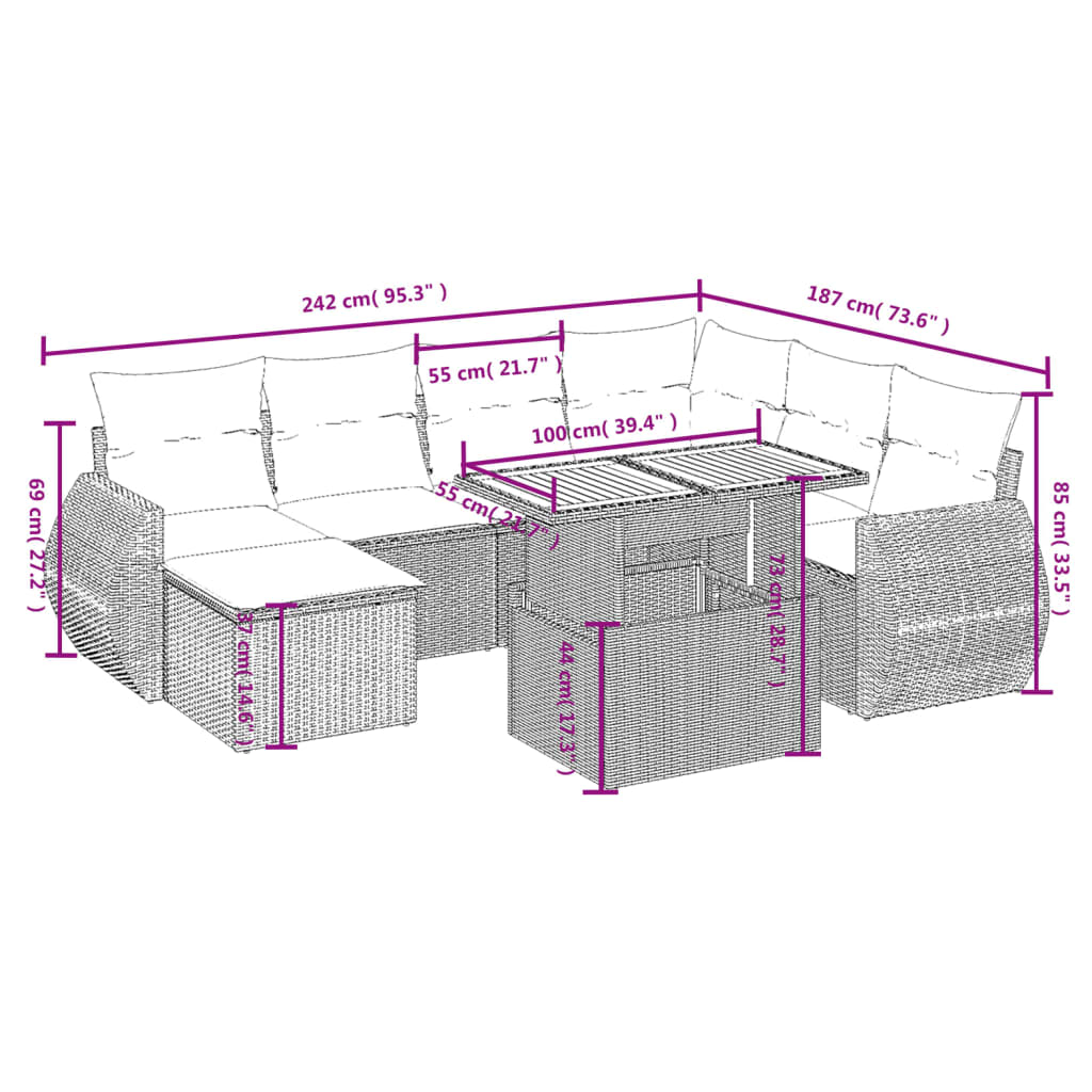8-delige Loungeset met kussens poly rattan zwart is nu te koop bij PeponiXL, paradijselijk wonen!