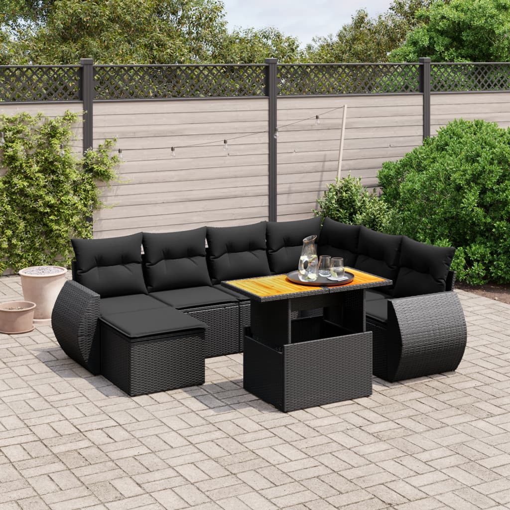 8-delige Loungeset met kussens poly rattan zwart is nu te koop bij PeponiXL, paradijselijk wonen!