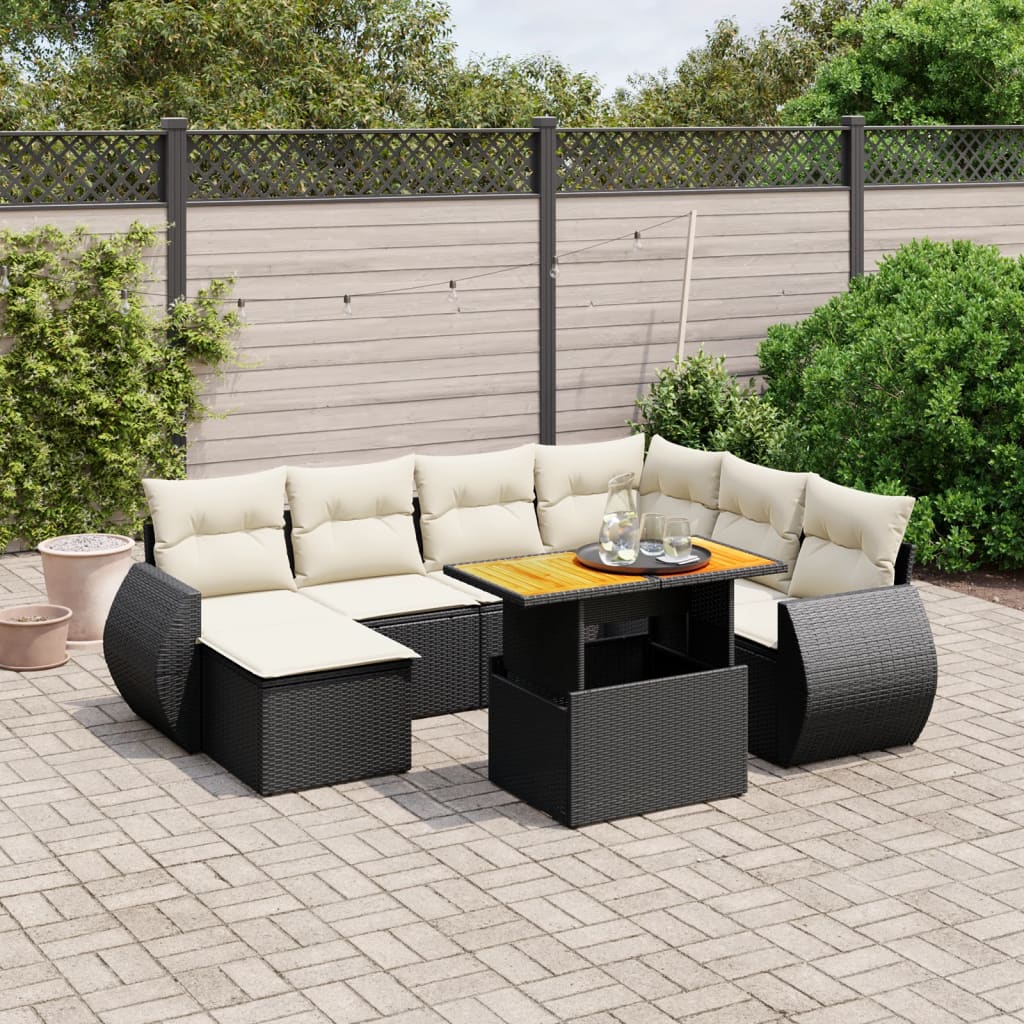 8-delige Loungeset met kussens poly rattan zwart is nu te koop bij PeponiXL, paradijselijk wonen!