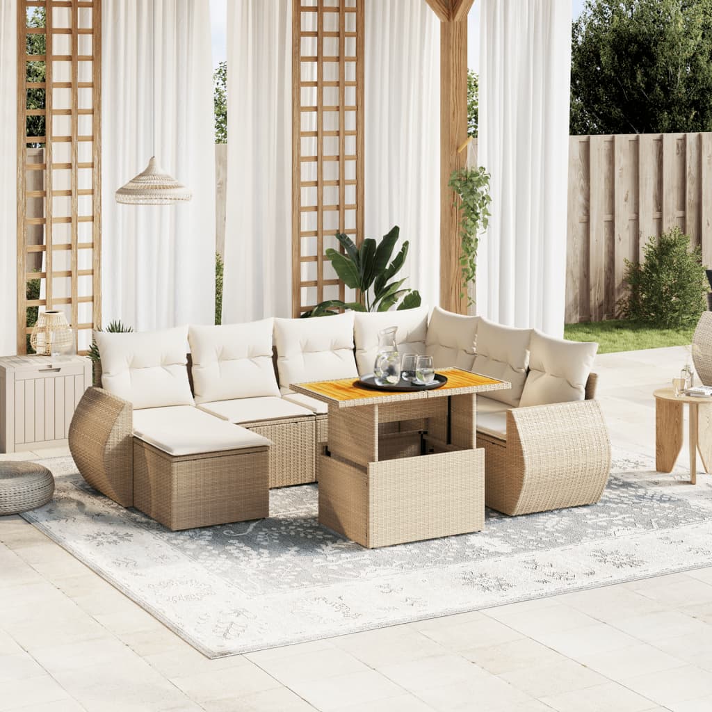 8-delige Loungeset met kussens poly rattan beige is nu te koop bij PeponiXL, paradijselijk wonen!