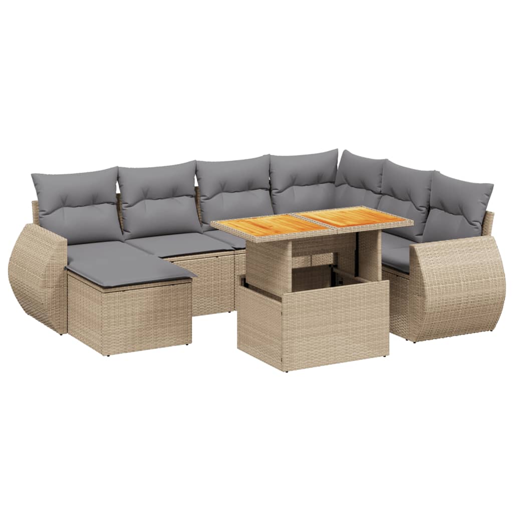 8-delige Loungeset met kussens poly rattan beige is nu te koop bij PeponiXL, paradijselijk wonen!