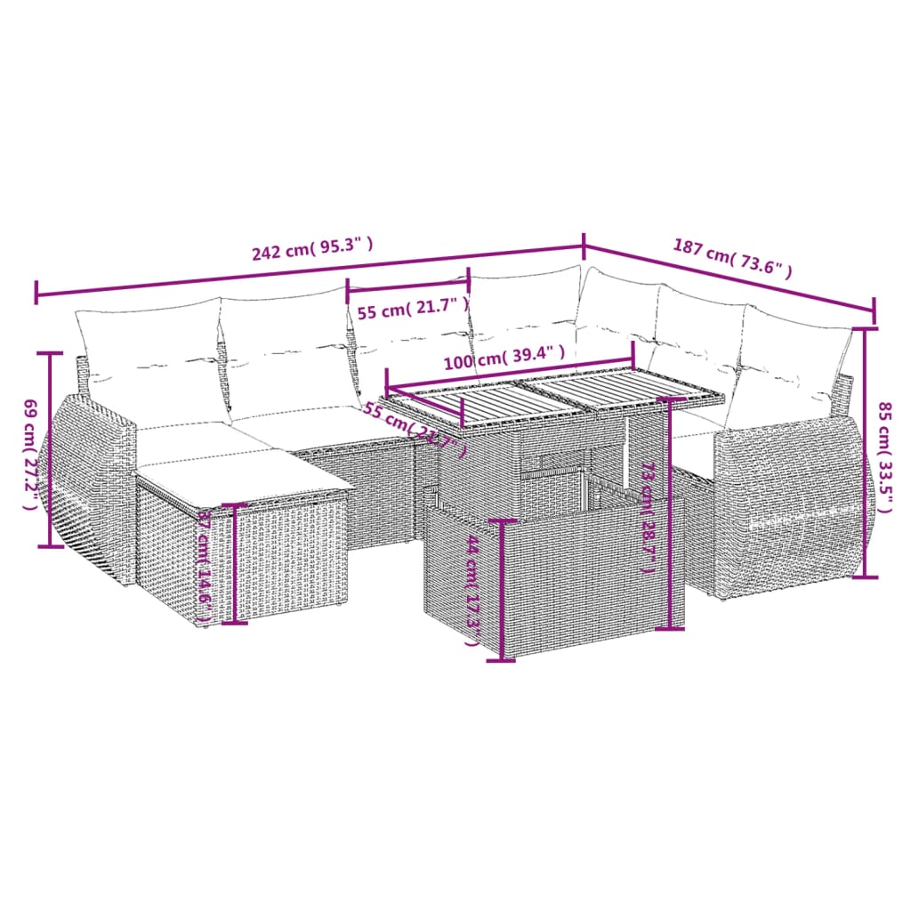 8-delige Loungeset met kussens poly rattan beige is nu te koop bij PeponiXL, paradijselijk wonen!