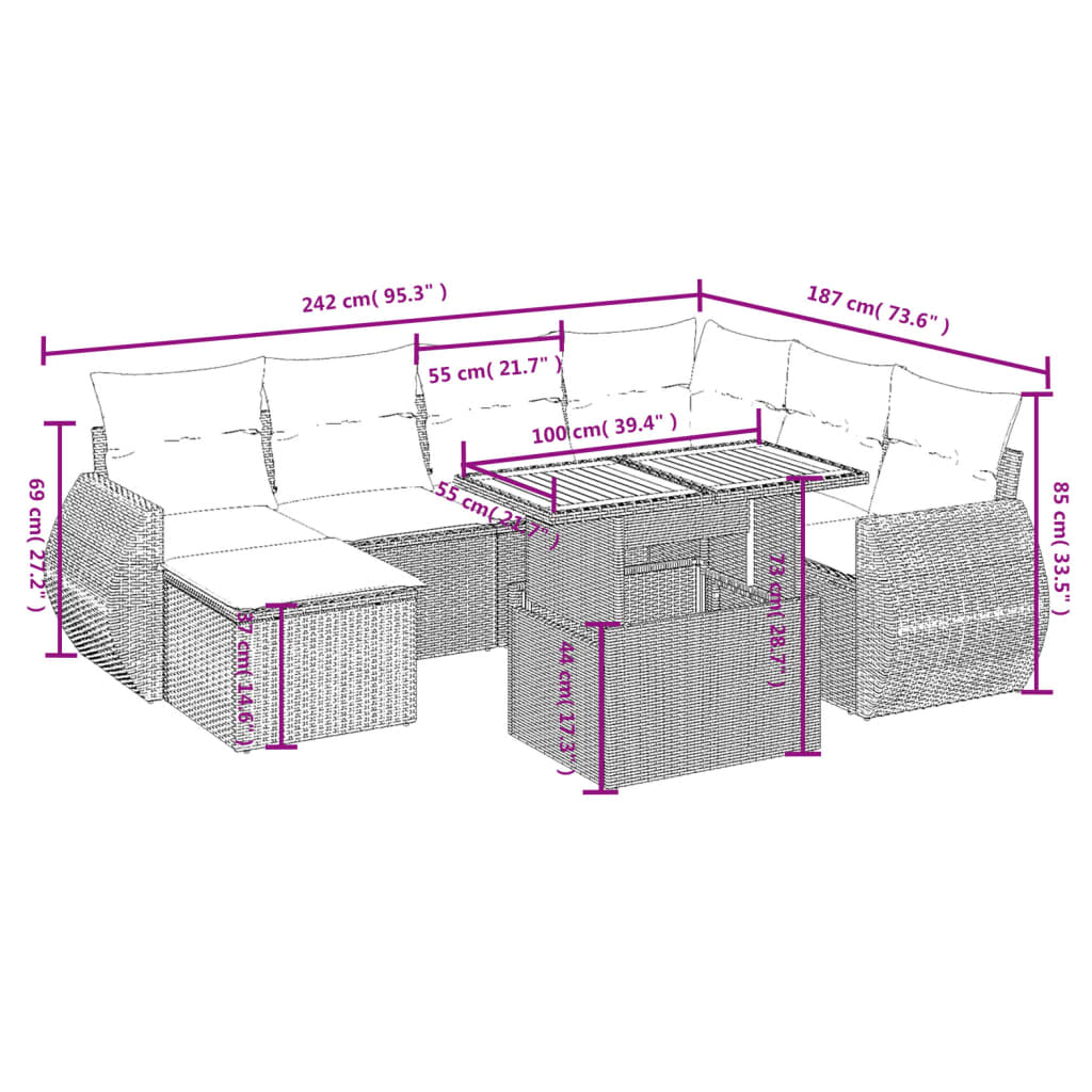 8-delige Loungeset met kussens poly rattan grijs is nu te koop bij PeponiXL, paradijselijk wonen!