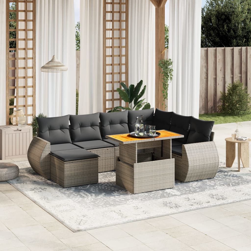 8-delige Loungeset met kussens poly rattan grijs is nu te koop bij PeponiXL, paradijselijk wonen!