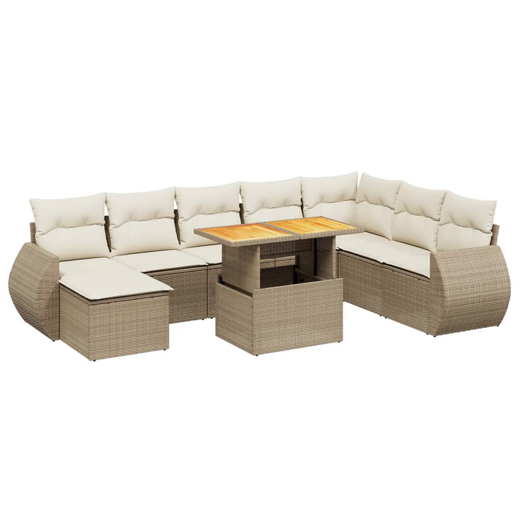 9-delige Loungeset met kussens poly rattan beige is nu te koop bij PeponiXL, paradijselijk wonen!