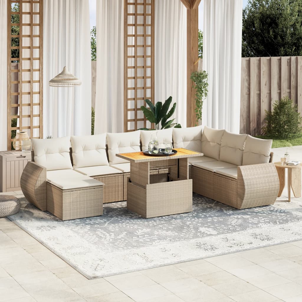9-delige Loungeset met kussens poly rattan beige is nu te koop bij PeponiXL, paradijselijk wonen!