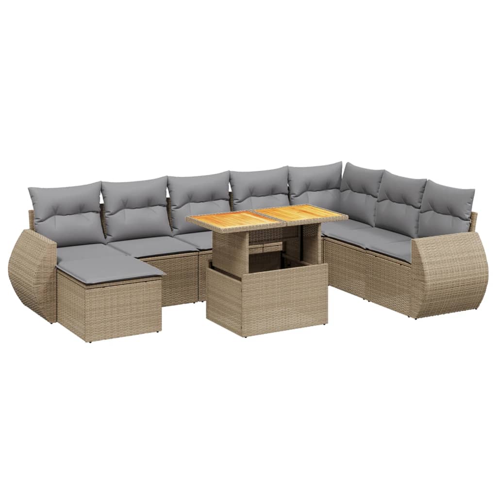 9-delige Loungeset met kussens poly rattan beige is nu te koop bij PeponiXL, paradijselijk wonen!
