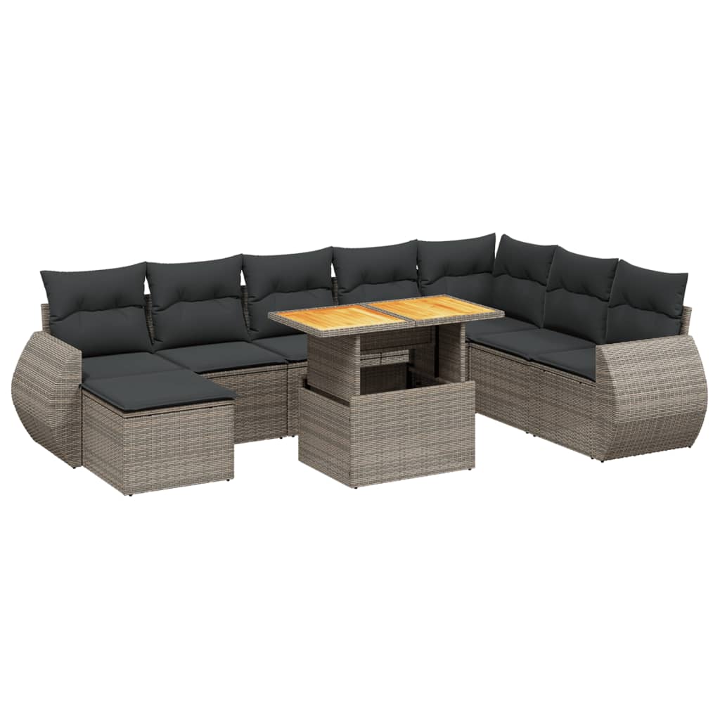 9-delige Loungeset met kussens poly rattan grijs is nu te koop bij PeponiXL, paradijselijk wonen!