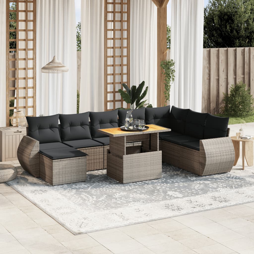 9-delige Loungeset met kussens poly rattan grijs is nu te koop bij PeponiXL, paradijselijk wonen!