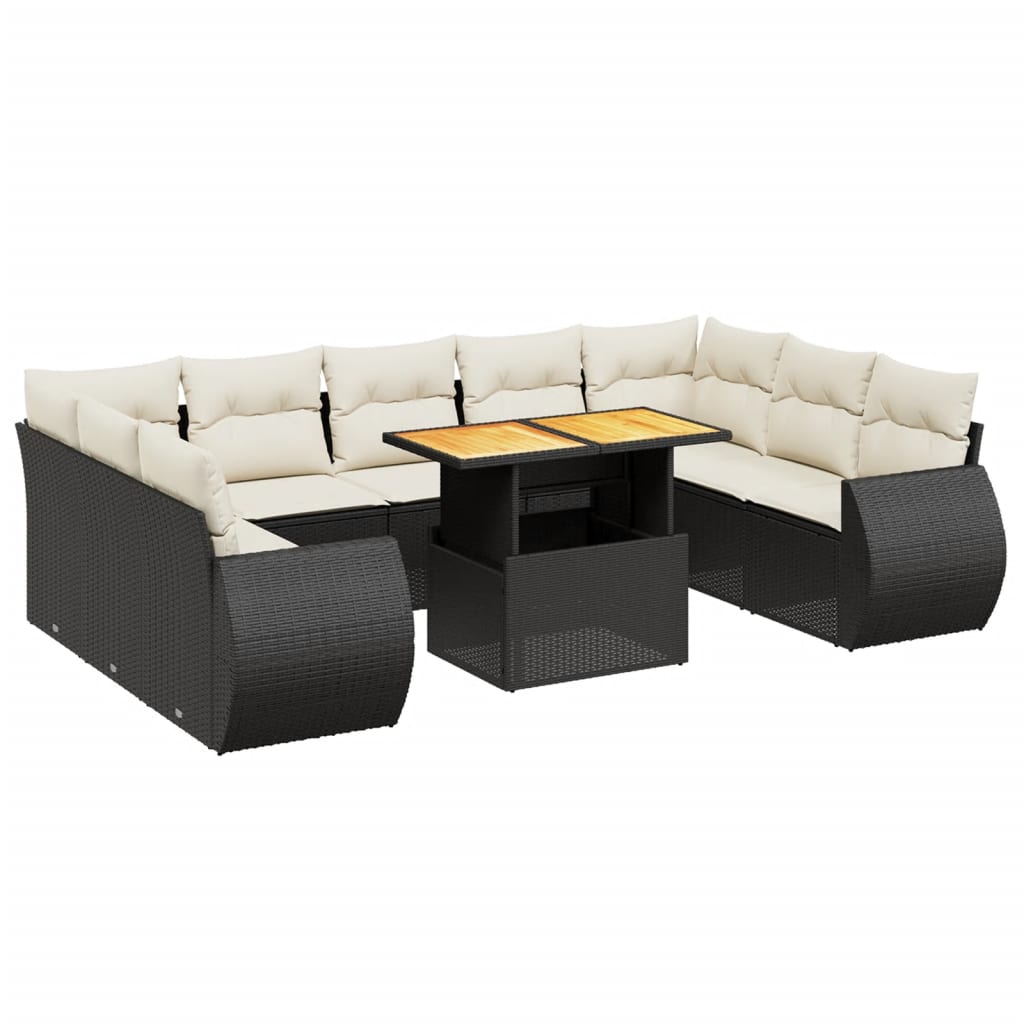 10-delige Loungeset met kussens poly rattan zwart is nu te koop bij PeponiXL, paradijselijk wonen!