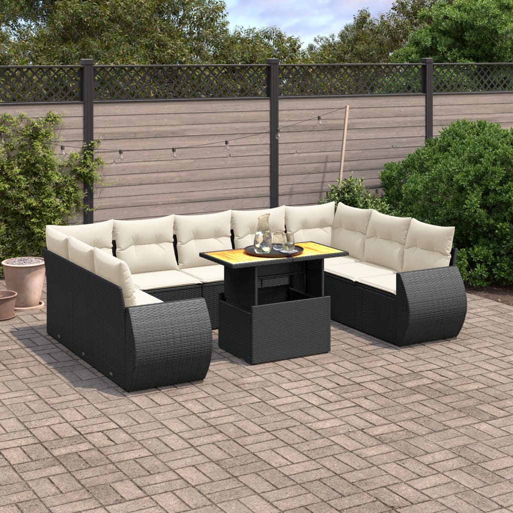 10-delige Loungeset met kussens poly rattan zwart is nu te koop bij PeponiXL, paradijselijk wonen!