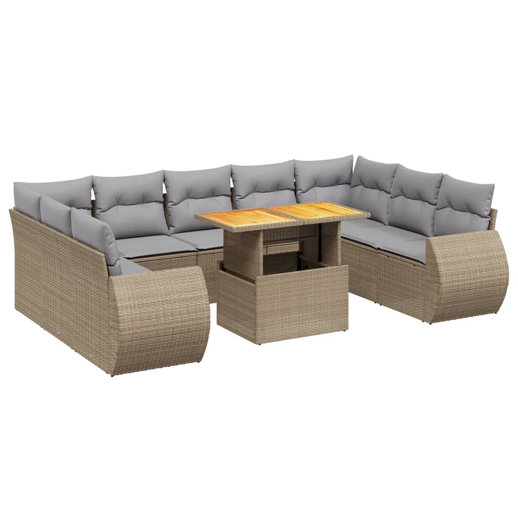 10-delige Loungeset met kussens poly rattan beige is nu te koop bij PeponiXL, paradijselijk wonen!