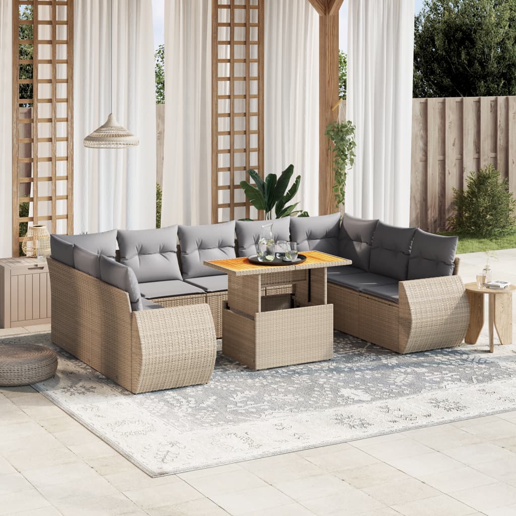 10-delige Loungeset met kussens poly rattan beige is nu te koop bij PeponiXL, paradijselijk wonen!