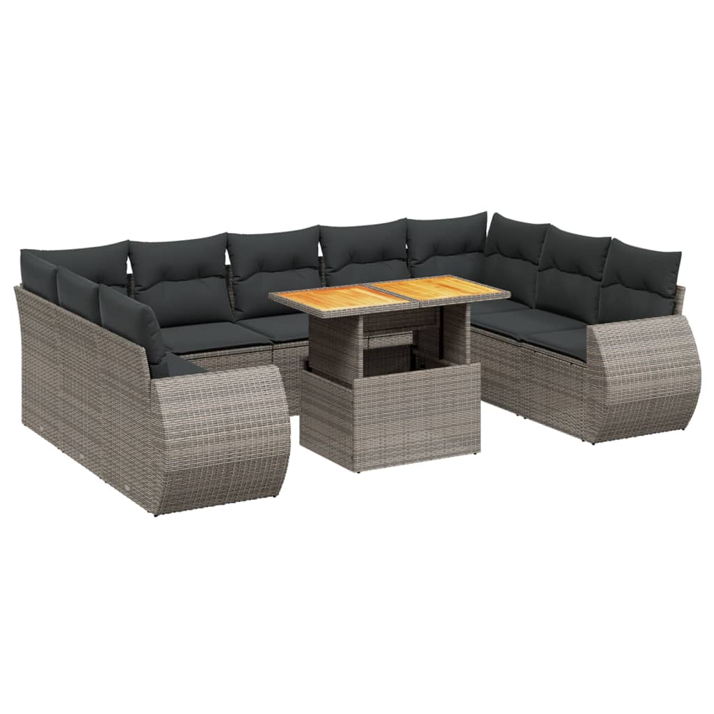 10-delige Loungeset met kussens poly rattan grijs is nu te koop bij PeponiXL, paradijselijk wonen!