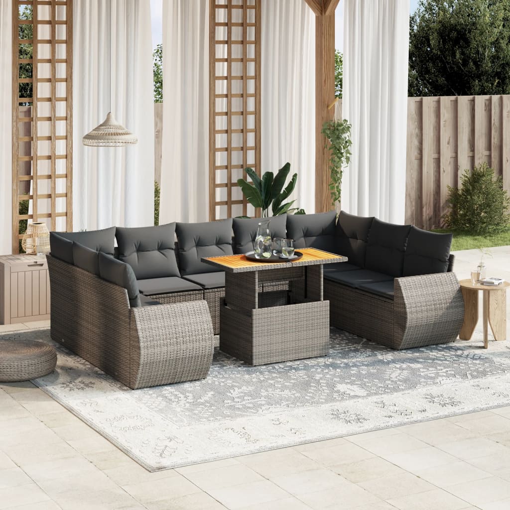 10-delige Loungeset met kussens poly rattan grijs is nu te koop bij PeponiXL, paradijselijk wonen!