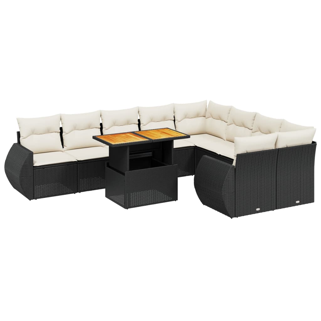 10-delige Loungeset met kussens poly rattan zwart is nu te koop bij PeponiXL, paradijselijk wonen!