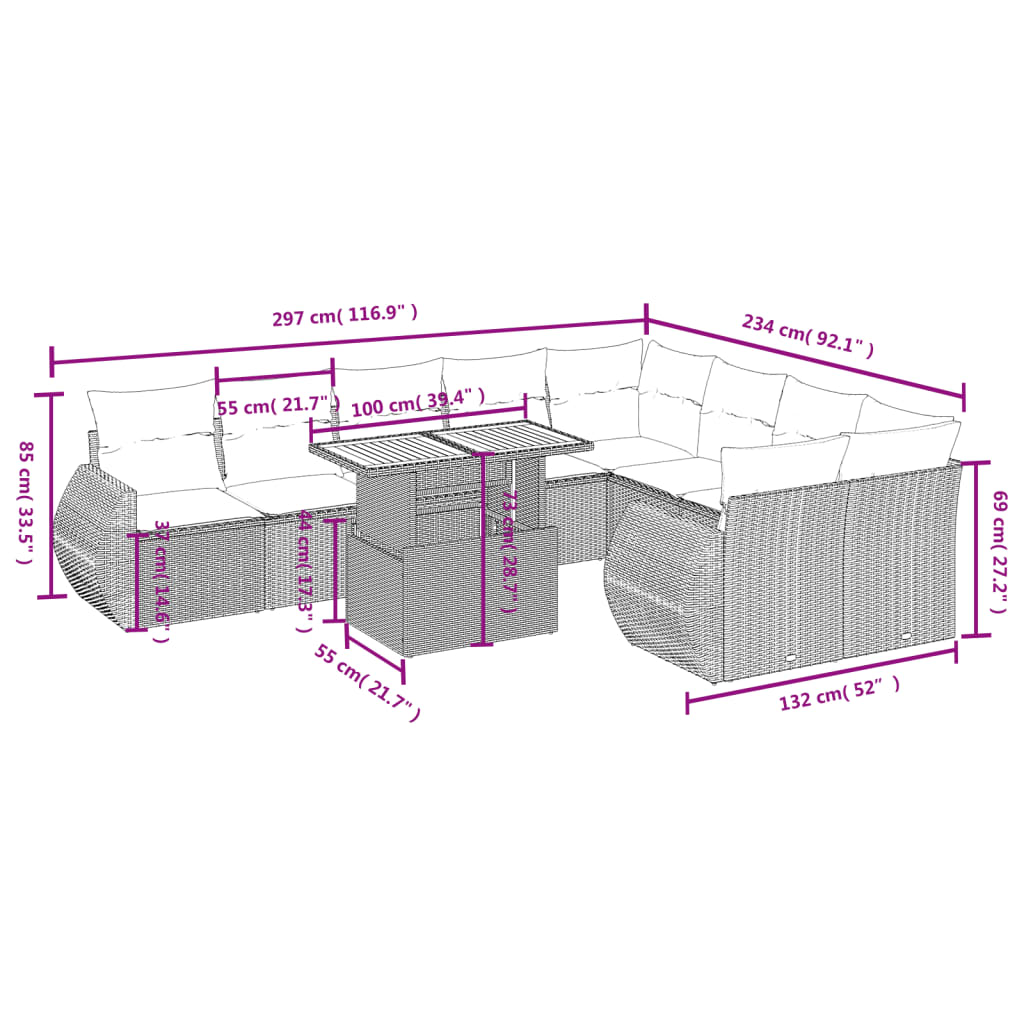 10-delige Loungeset met kussens poly rattan zwart is nu te koop bij PeponiXL, paradijselijk wonen!