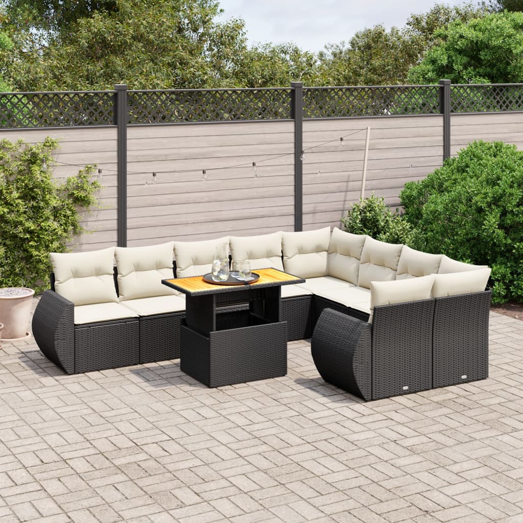 10-delige Loungeset met kussens poly rattan zwart is nu te koop bij PeponiXL, paradijselijk wonen!