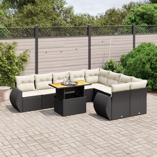 10-delige Loungeset met kussens poly rattan zwart is nu te koop bij PeponiXL, paradijselijk wonen!
