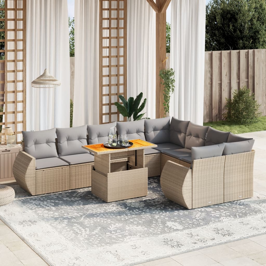 10-delige Loungeset met kussens poly rattan beige is nu te koop bij PeponiXL, paradijselijk wonen!