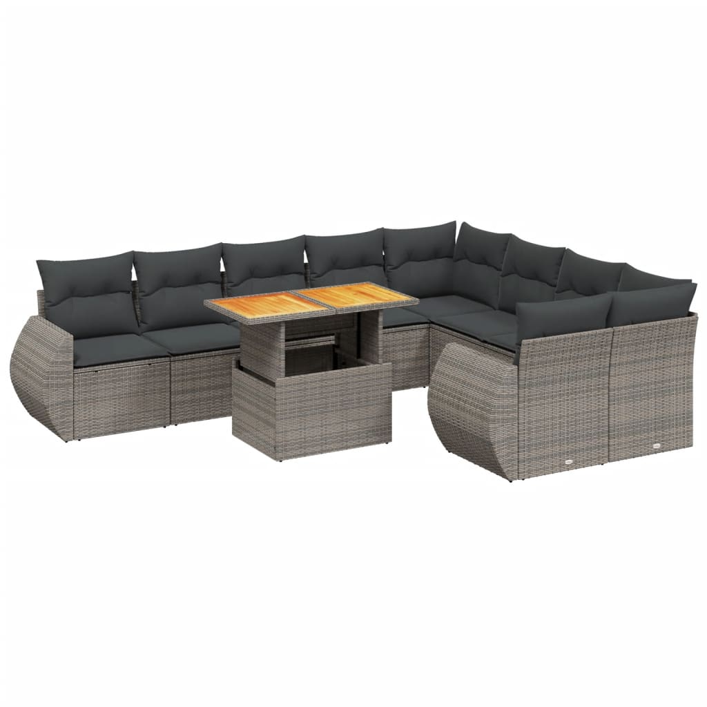 10-delige Loungeset met kussens poly rattan grijs is nu te koop bij PeponiXL, paradijselijk wonen!