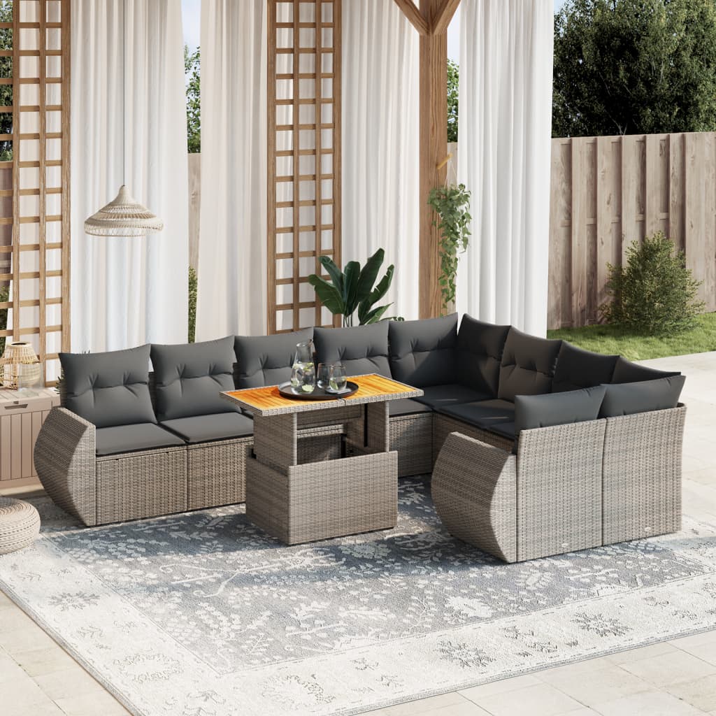 10-delige Loungeset met kussens poly rattan grijs is nu te koop bij PeponiXL, paradijselijk wonen!