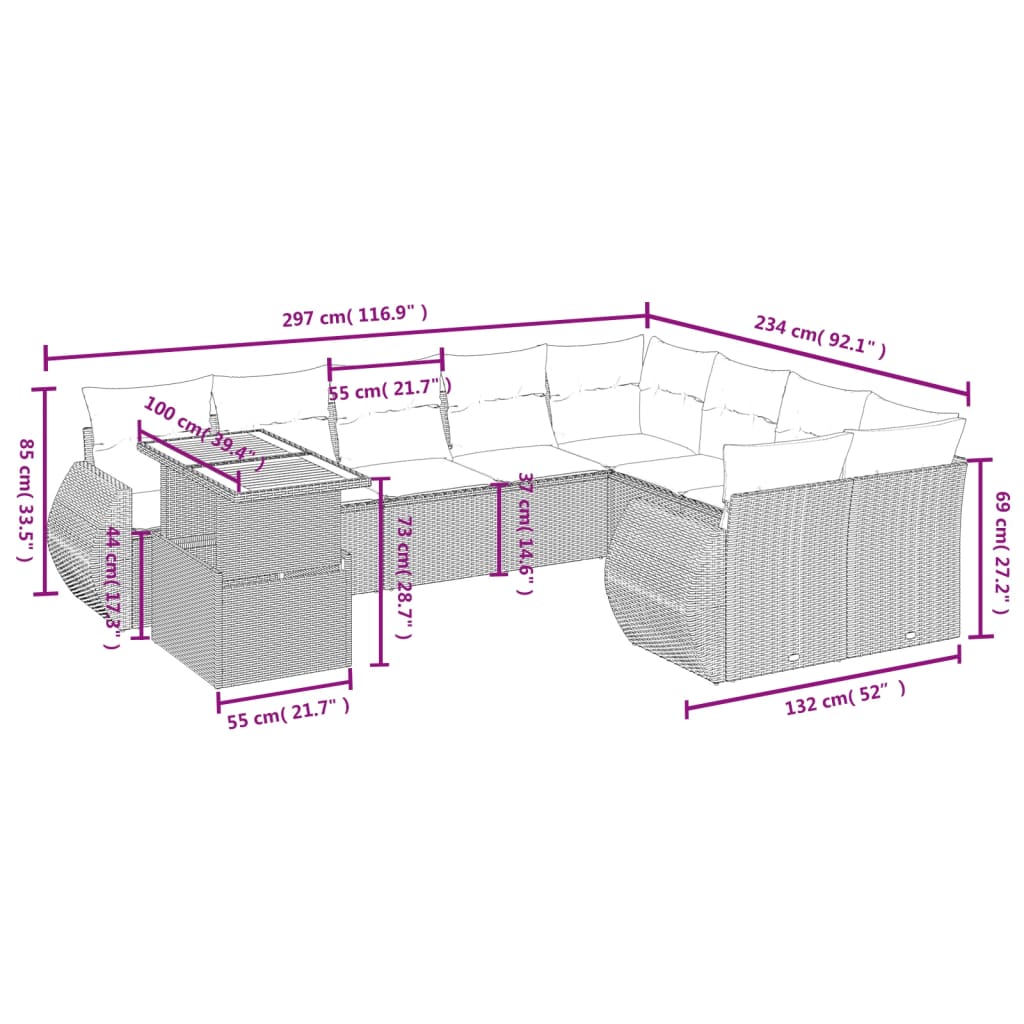 10-delige Loungeset met kussens poly rattan zwart is nu te koop bij PeponiXL, paradijselijk wonen!