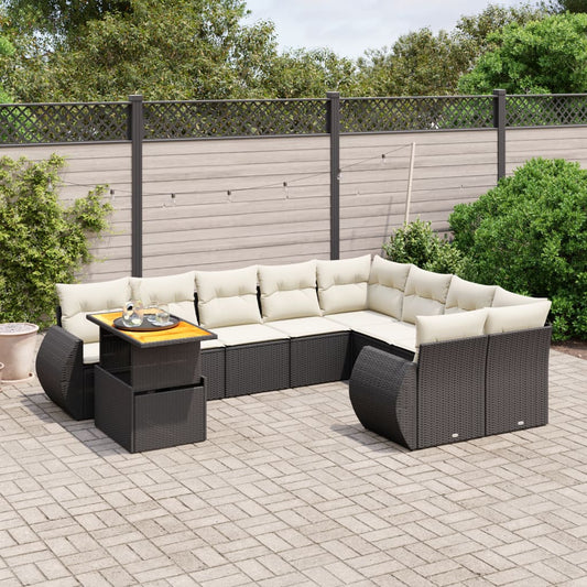 10-delige Loungeset met kussens poly rattan zwart is nu te koop bij PeponiXL, paradijselijk wonen!