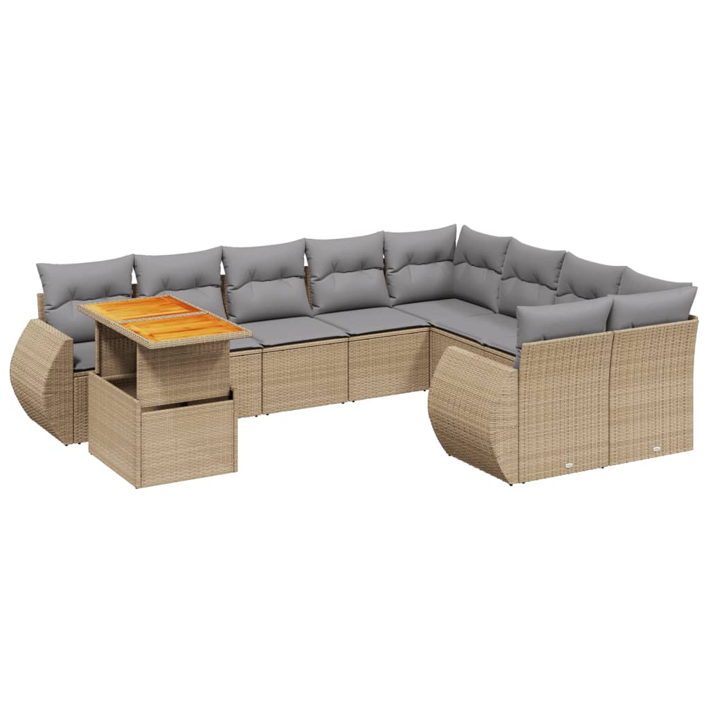 10-delige Loungeset met kussens poly rattan beige is nu te koop bij PeponiXL, paradijselijk wonen!