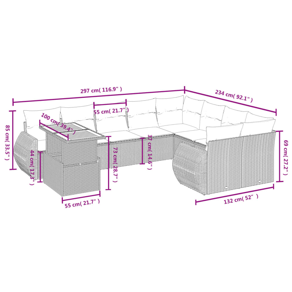 10-delige Loungeset met kussens poly rattan beige is nu te koop bij PeponiXL, paradijselijk wonen!