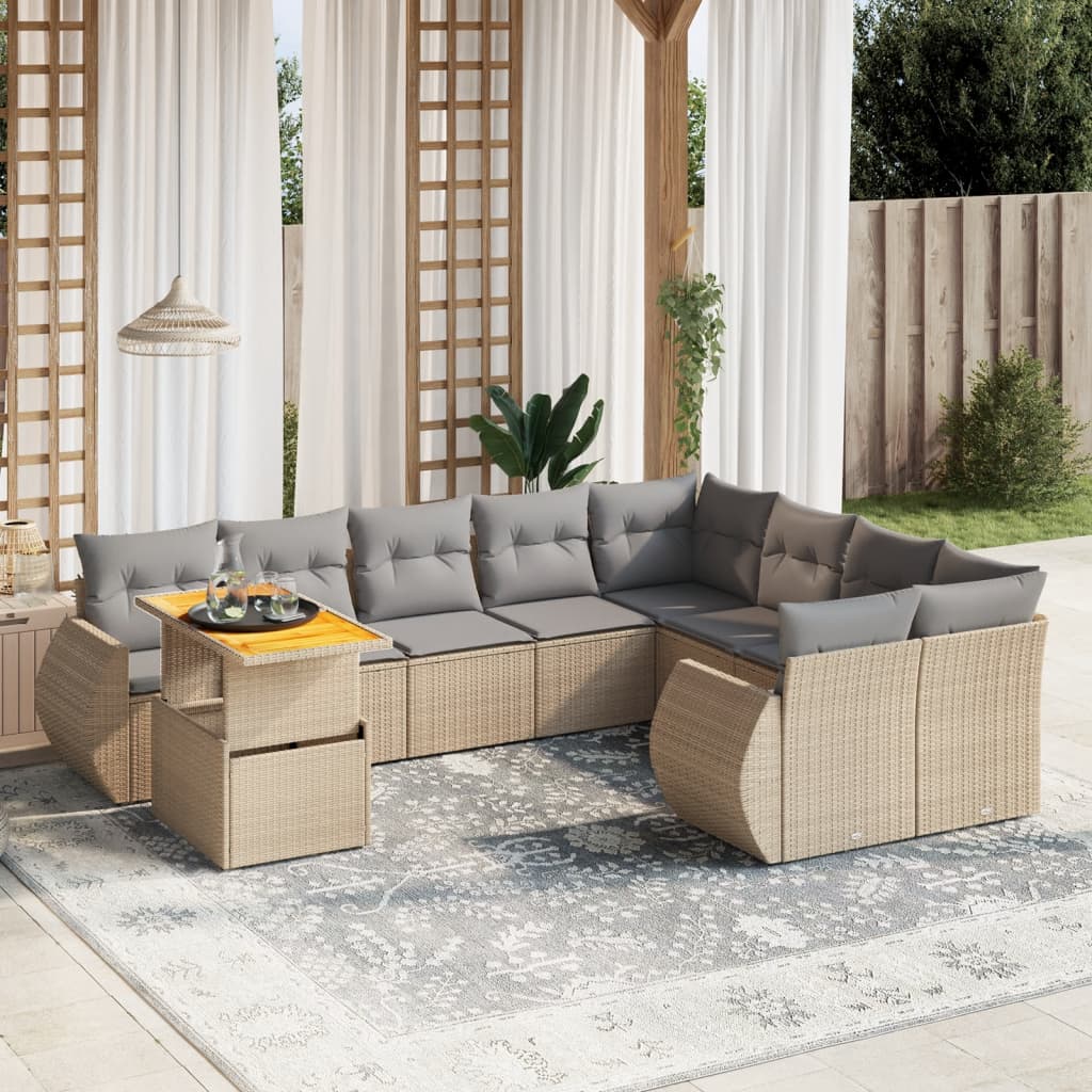 10-delige Loungeset met kussens poly rattan beige is nu te koop bij PeponiXL, paradijselijk wonen!