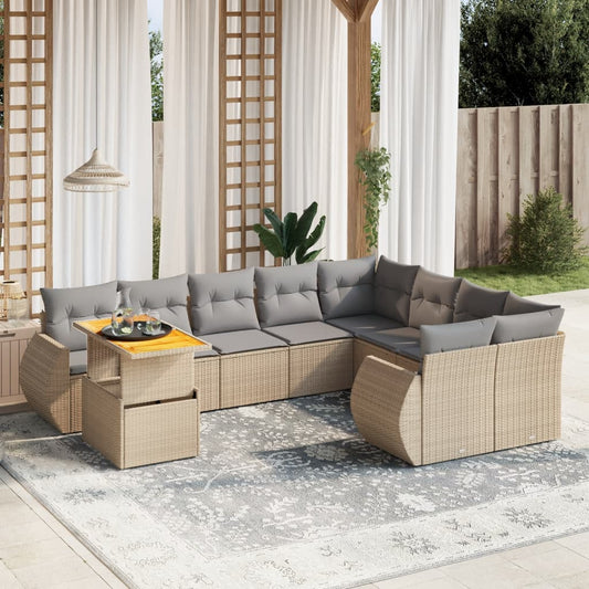 10-delige Loungeset met kussens poly rattan beige is nu te koop bij PeponiXL, paradijselijk wonen!