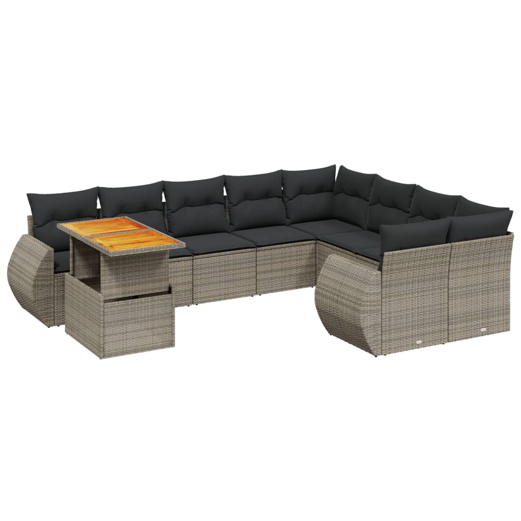 10-delige Loungeset met kussens poly rattan grijs is nu te koop bij PeponiXL, paradijselijk wonen!