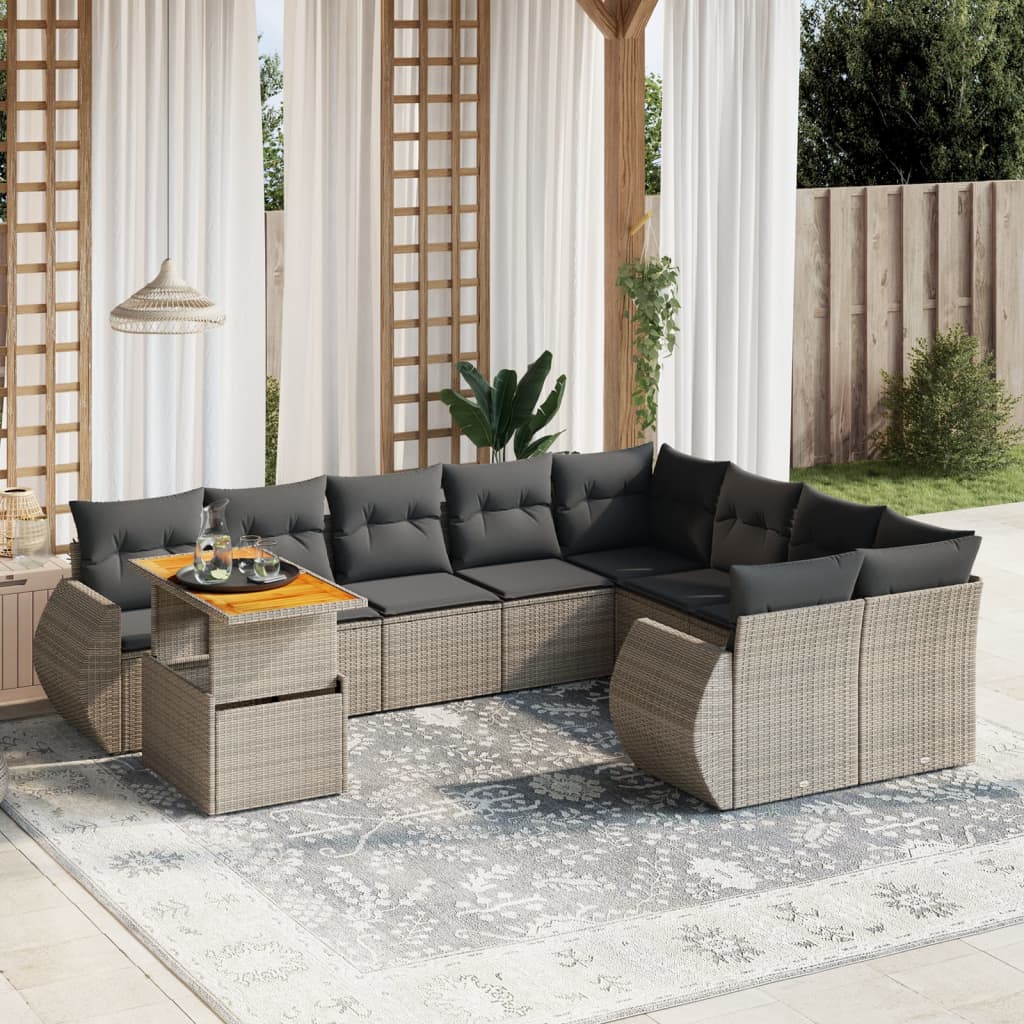 10-delige Loungeset met kussens poly rattan grijs is nu te koop bij PeponiXL, paradijselijk wonen!