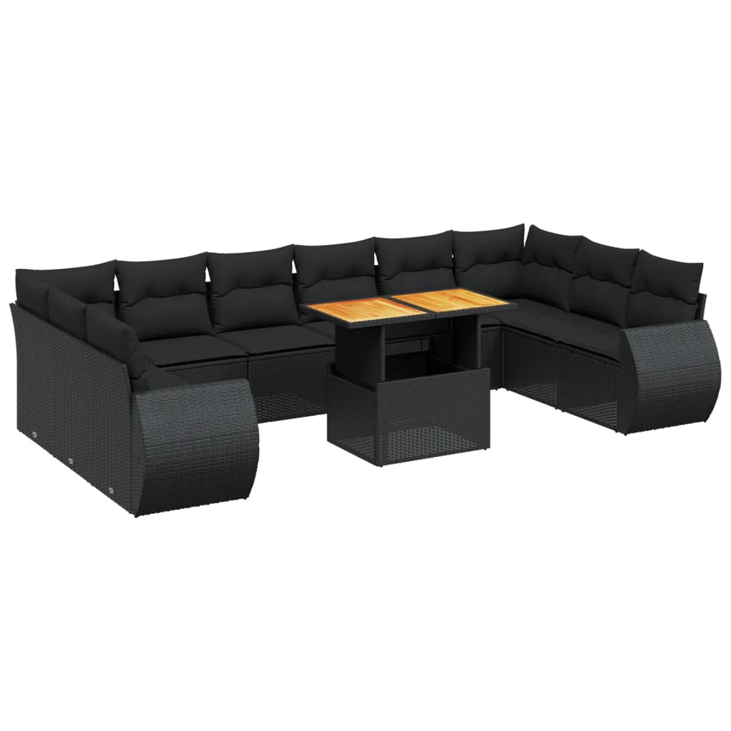 11-delige Loungeset met kussens poly rattan zwart is nu te koop bij PeponiXL, paradijselijk wonen!