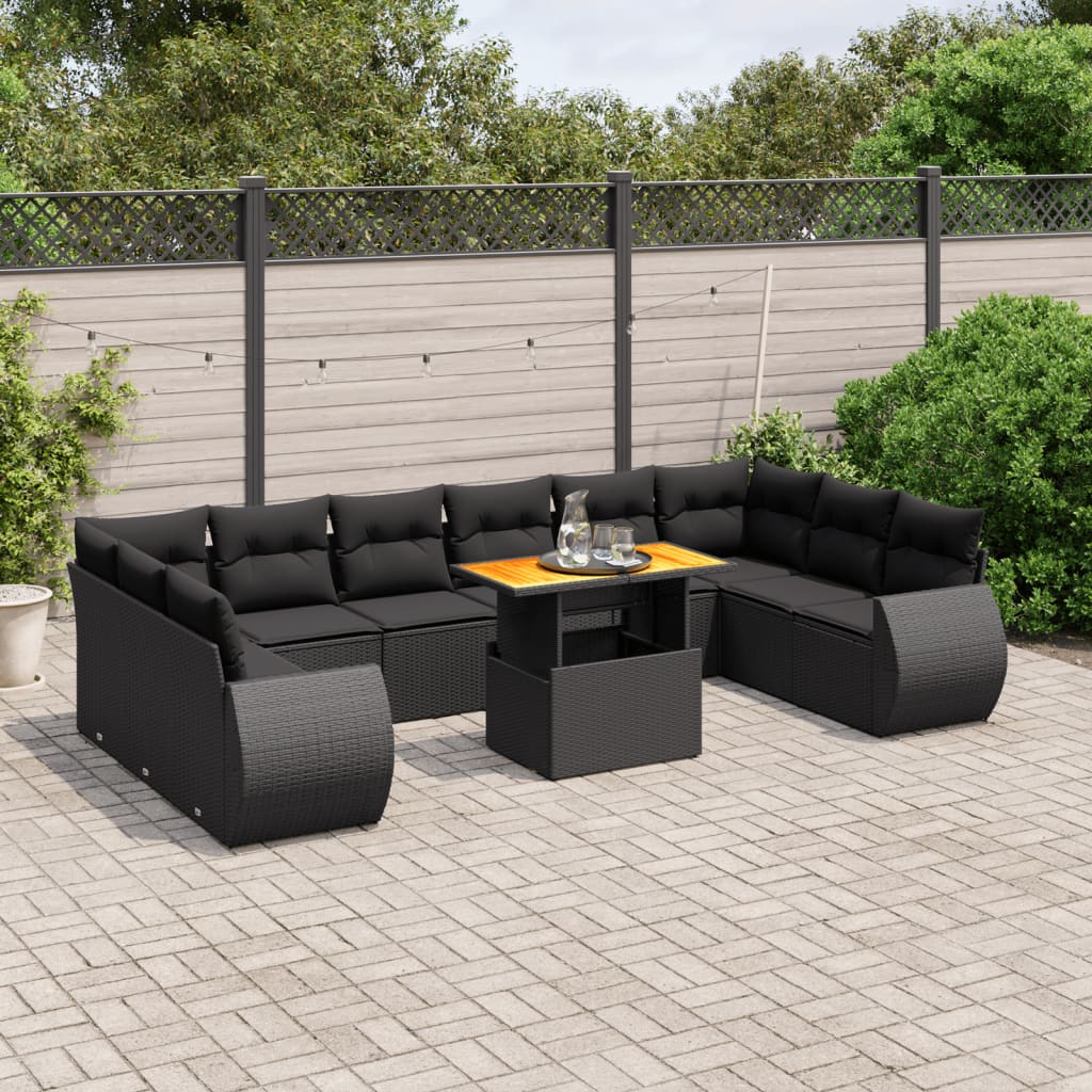 11-delige Loungeset met kussens poly rattan zwart is nu te koop bij PeponiXL, paradijselijk wonen!