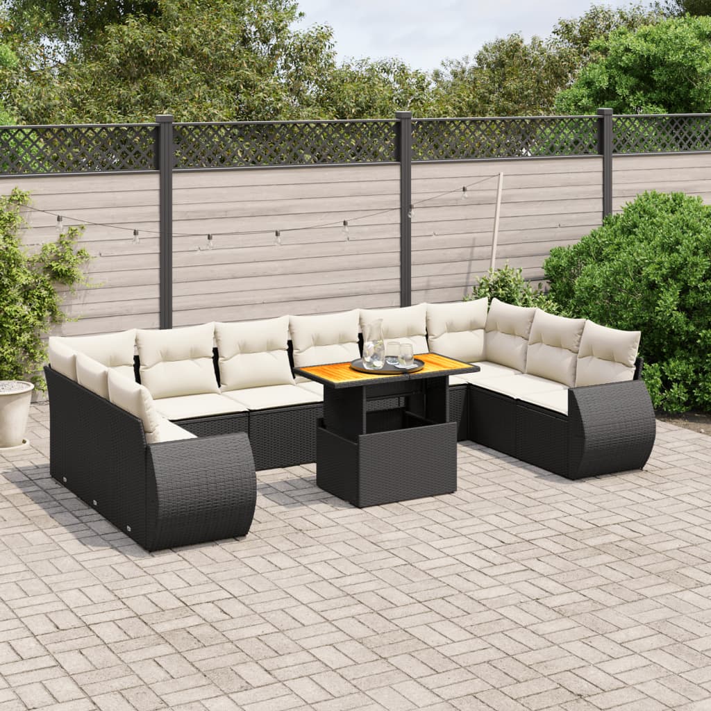 11-delige Loungeset met kussens poly rattan zwart is nu te koop bij PeponiXL, paradijselijk wonen!