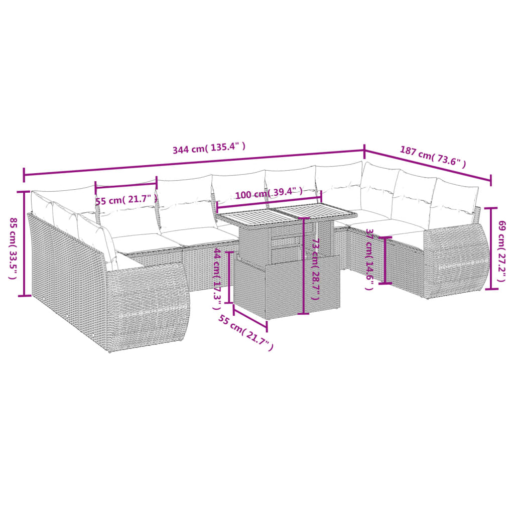 11-delige Tuinset met kussens poly rattan beige is nu te koop bij PeponiXL, paradijselijk wonen!