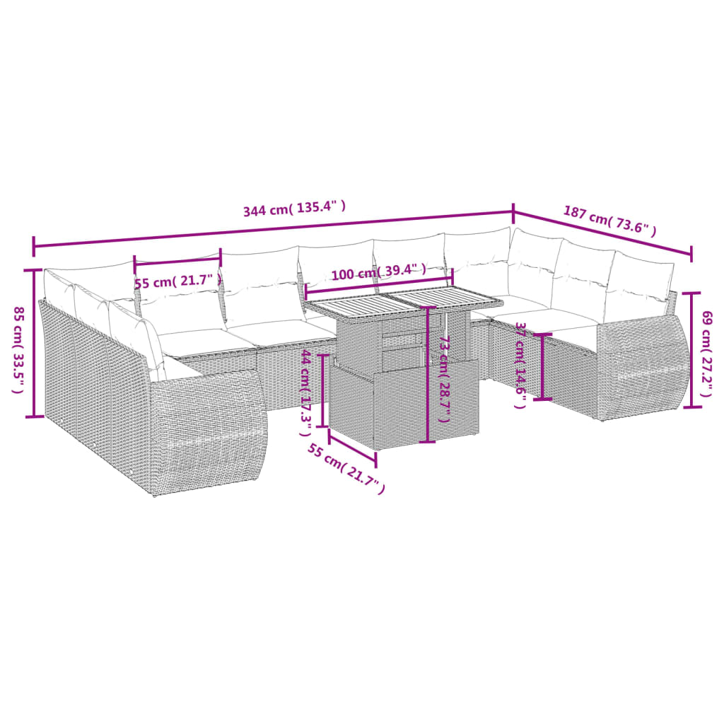 11-delige Tuinset met kussens poly rattan beige is nu te koop bij PeponiXL, paradijselijk wonen!
