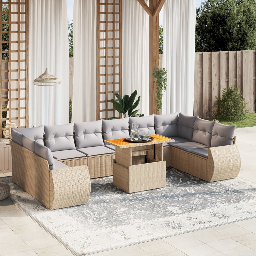 11-delige Tuinset met kussens poly rattan beige is nu te koop bij PeponiXL, paradijselijk wonen!