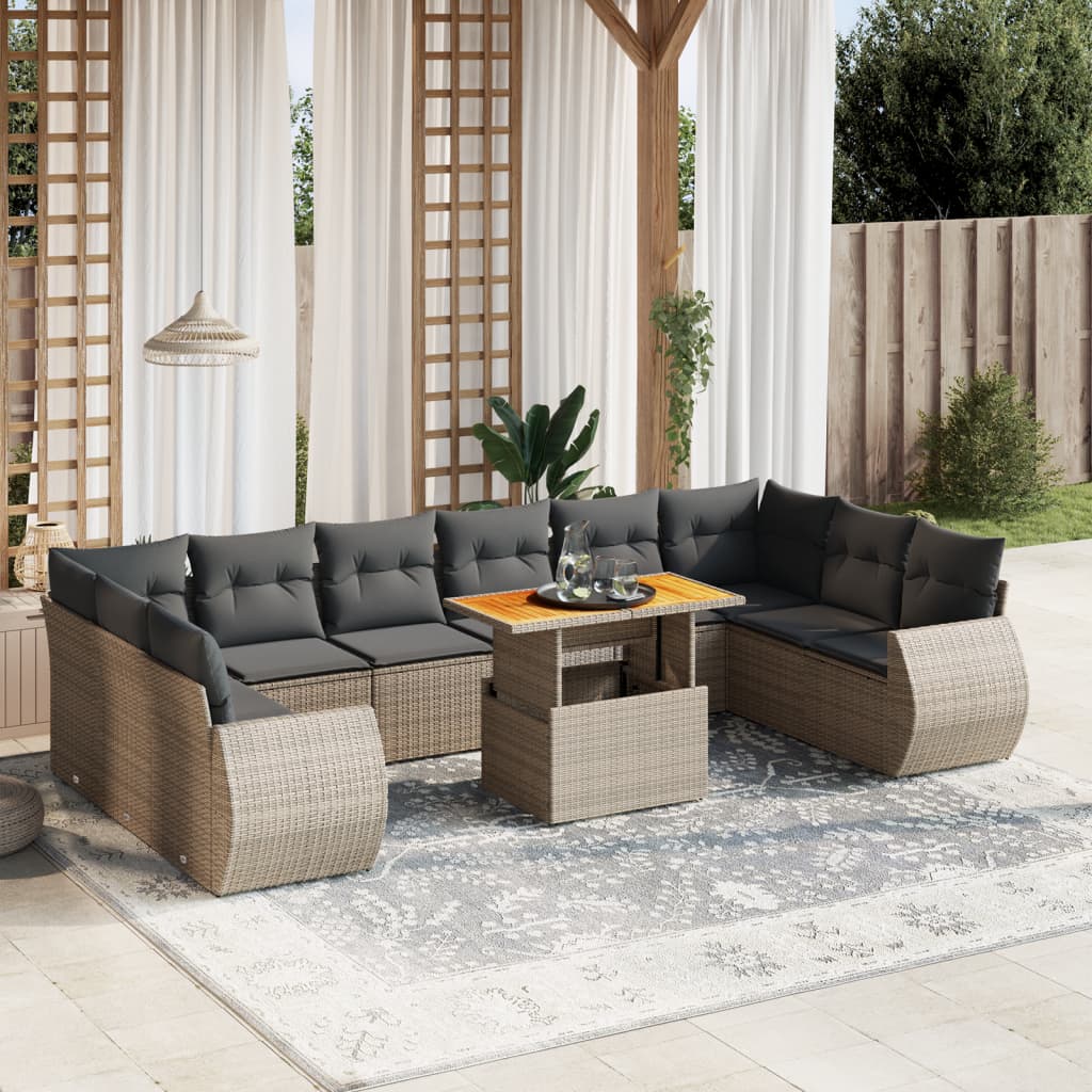 11-delige Loungeset met kussens poly rattan grijs is nu te koop bij PeponiXL, paradijselijk wonen!
