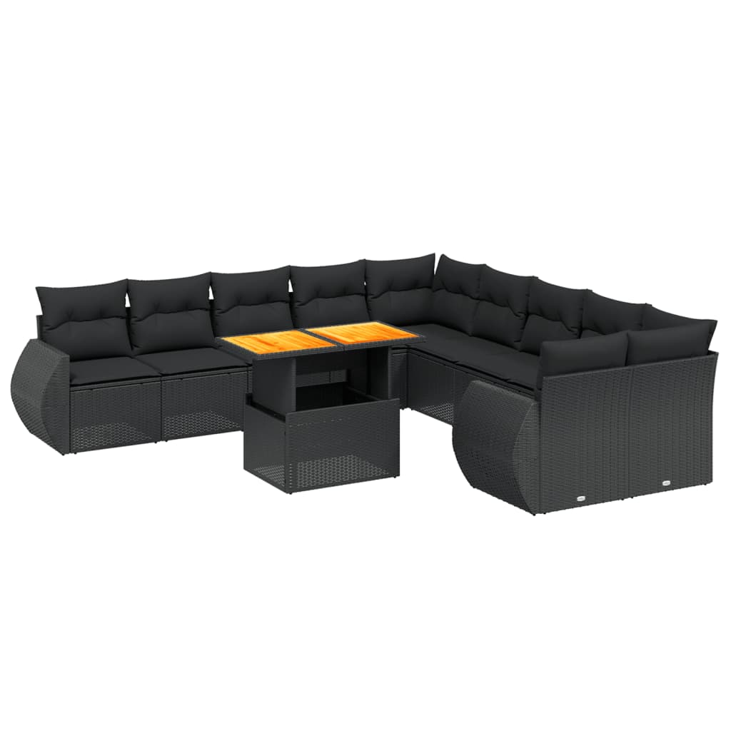 11-delige Loungeset met kussens poly rattan zwart is nu te koop bij PeponiXL, paradijselijk wonen!
