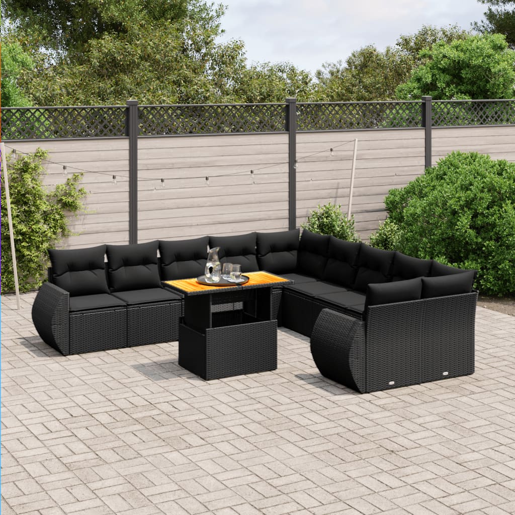 11-delige Loungeset met kussens poly rattan zwart is nu te koop bij PeponiXL, paradijselijk wonen!