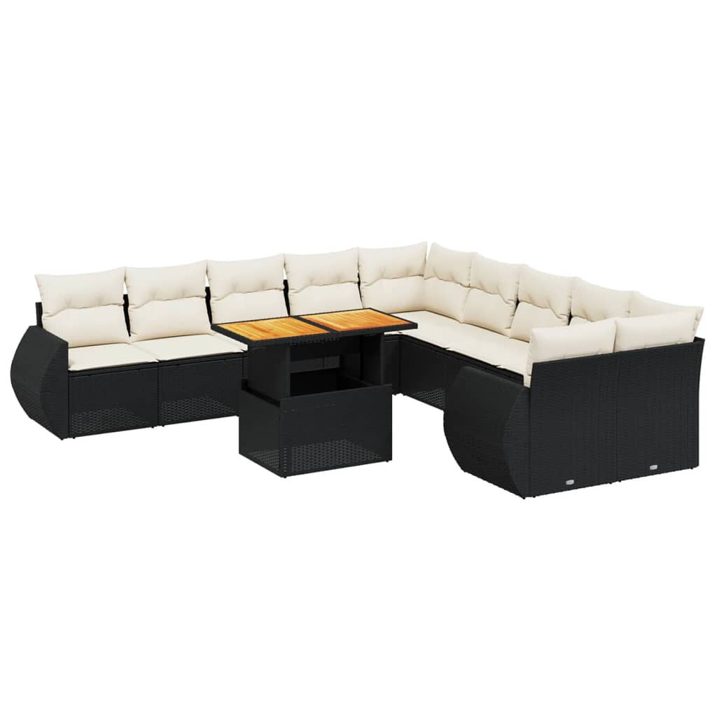 11-delige Loungeset met kussens poly rattan zwart is nu te koop bij PeponiXL, paradijselijk wonen!